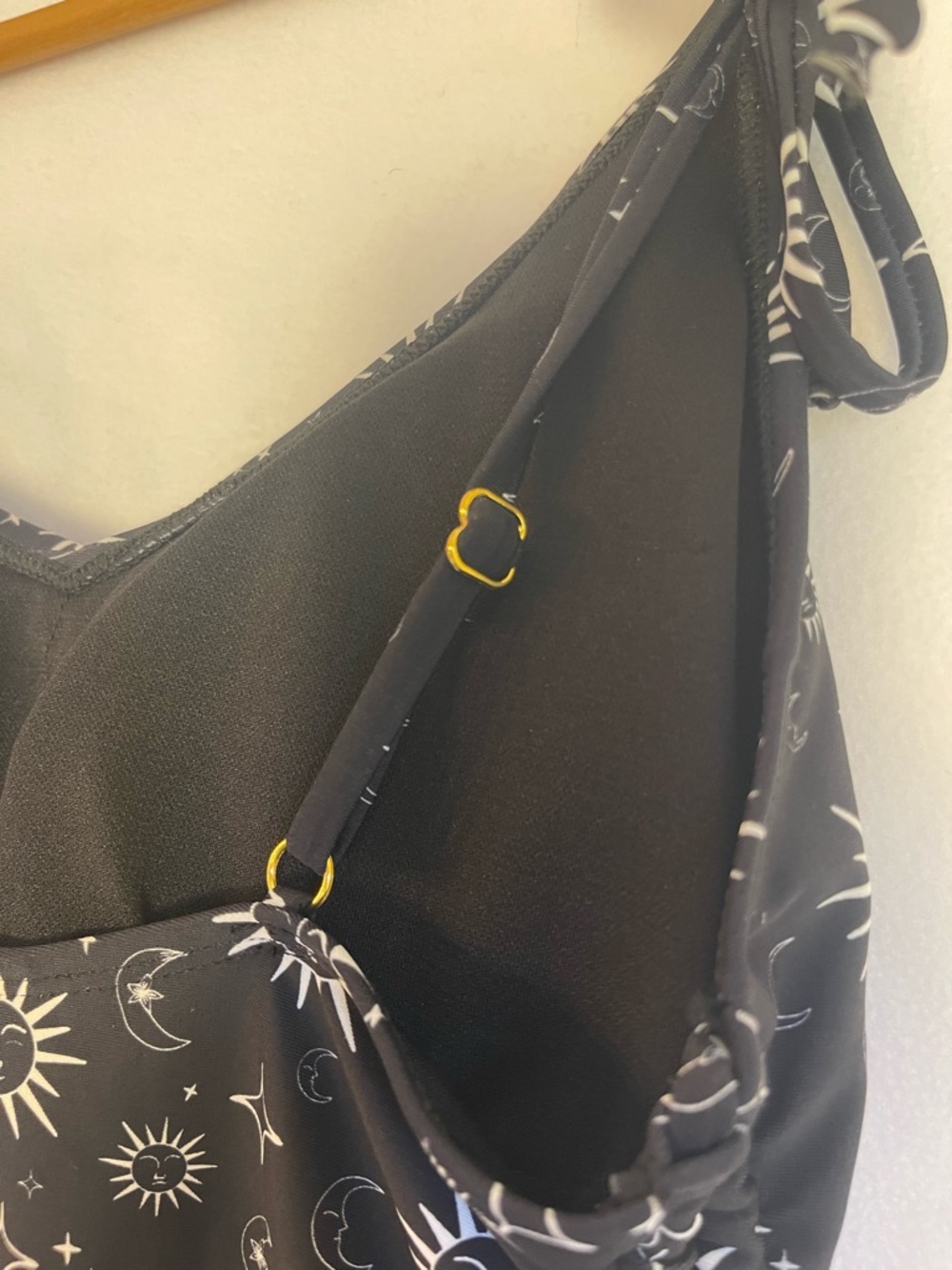 Black One Piece Swimsuit M Sun Moon Stars Whimsigoth Adj Straps Soft Cups NWT - Picture 12 of 14